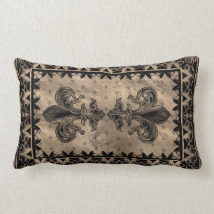 Almofada Lombar Fleur-de-lis - Preto e Dourado
