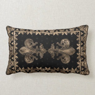 Almofada Lombar Fleur-de-lis - Preto e Dourado