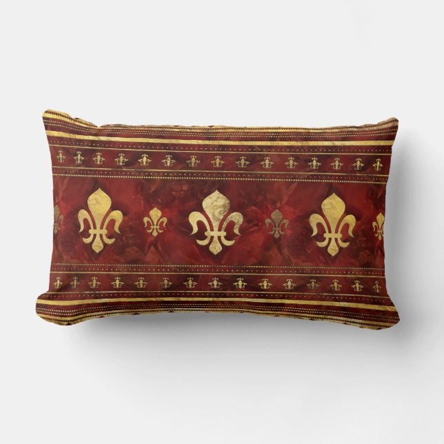 Almofada Lombar Fleur-de-lis Red Marble e Dourado (Frente)