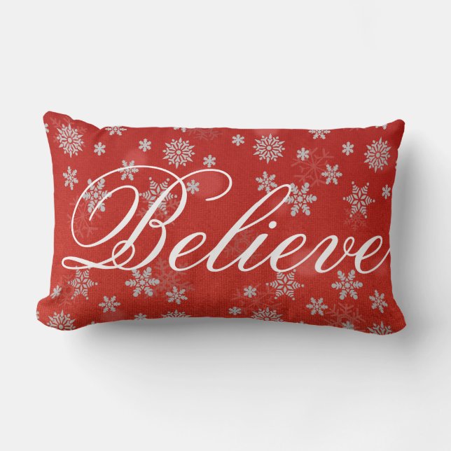 Almofada Lombar Floco de Neve de Natal Decorativo Acredite Feriado (Frente)