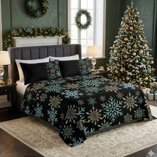 Almofada Lombar Floco de Neve Natal Verde Dourado