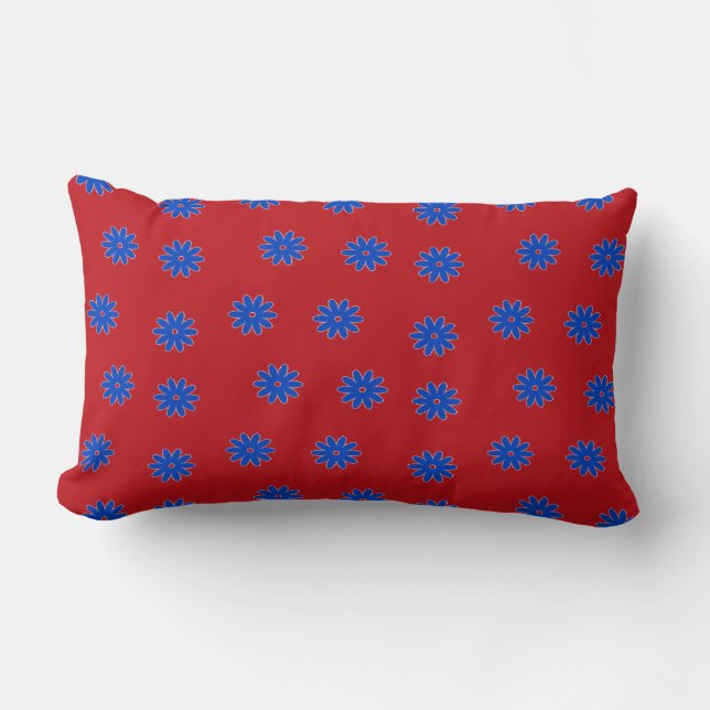 Almofada Lombar Flor azul em vermelho (Frente)
