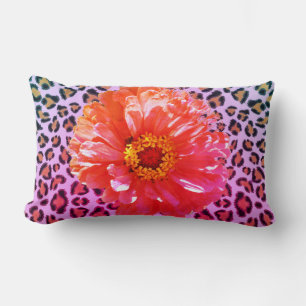 Almofada Lombar Flor cor-de-rosa e laranja com padrão-leopardo