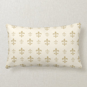 Almofada Lombar Flor de lis elegante do ouro e do creme