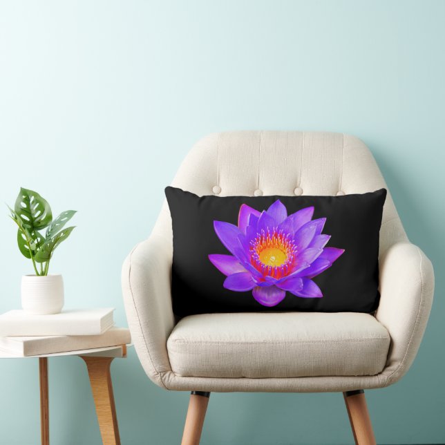 Almofada Lombar Flor de Lótus Violeta em Preto (Cadeira)