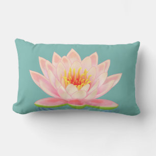 Almofada Lombar Flor de Nenúfar Rosa na Cor Azul-Cinzento