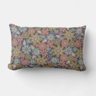 Almofada Lombar Flor Floresce & Desabrocha em Coral, Azul & Verde