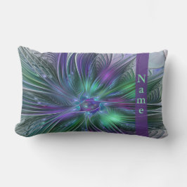 Almofada Lombar Flor Nome Abstrato Fractal Moderno Roxo Verde