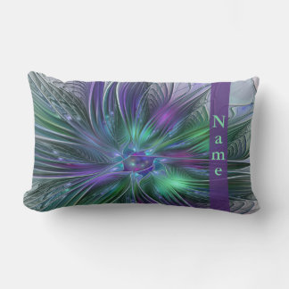 Almofada Lombar Flor Nome Abstrato Fractal Moderno Roxo Verde