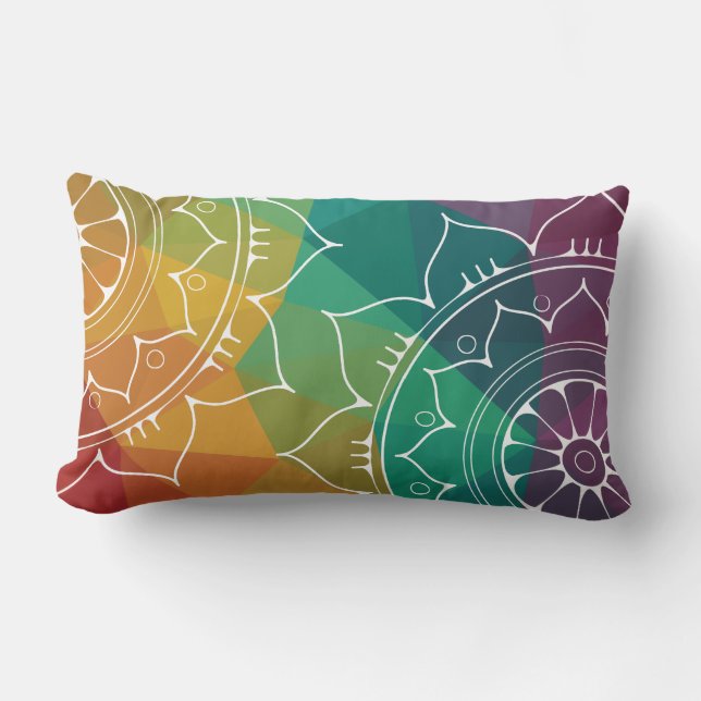 Almofada Lombar Flor oriental de Mandala, arco-íris geométrico mod (Frente)