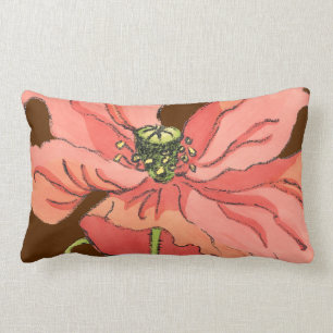 Almofada Lombar Flor rosa grande com fundo vermelho profundo