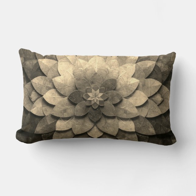 Almofada Lombar Flor Texturizada com Mandala, Ouro antigo (Frente)
