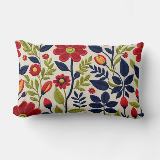 Almofada Lombar Flor vermelho, verde, azul e branco
