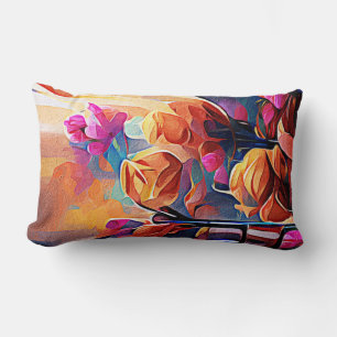 Almofada Lombar Floral Abstrato Art Laranja Vermelho Azul Flores