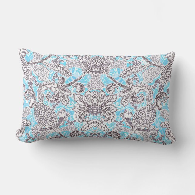 Almofada Lombar Floral clássico da cinza azul-branca (Frente)