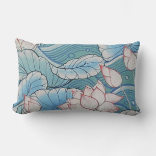 Almofada Lombar Floral cor-de-rosa do Chinoiserie & azul oriental