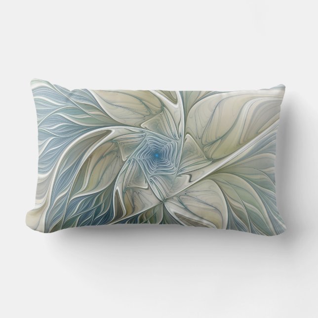 Almofada Lombar Floral Dream Pattern Abstrato Blue Khaki Fractal (Frente)