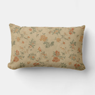 Almofada Lombar Floral em Laranja Queimada e Verde Salvia Vintage