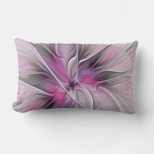 Almofada Lombar Floral Fractal Moderno Abstrato Flor Rosa Cinza