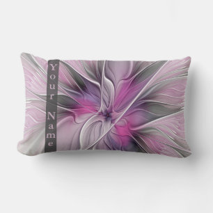 Almofada Lombar Floral Moderna Abstrato Art Flor Cor-de-rosa Cinza