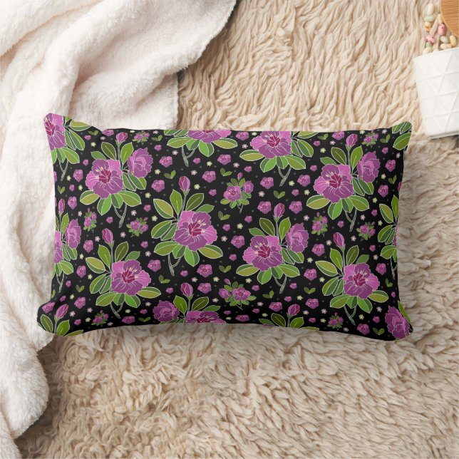 Almofada Lombar Floral Pattern Lilac Pink Green Black (Cobertor)