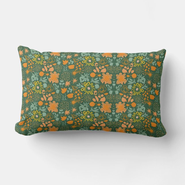 Almofada Lombar Floral pattern on a dark green background  (Frente)