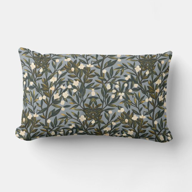 Almofada Lombar Floral pattern on  dusty blue-gray background (Frente)