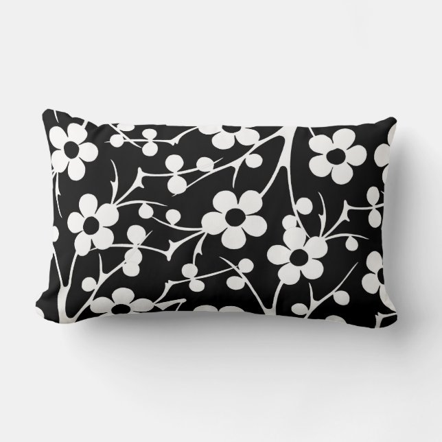 Almofada Lombar Floral Preto e Branco (Frente)