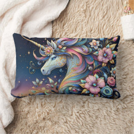 Almofada Lombar Floral Unicorn Night Fantasy