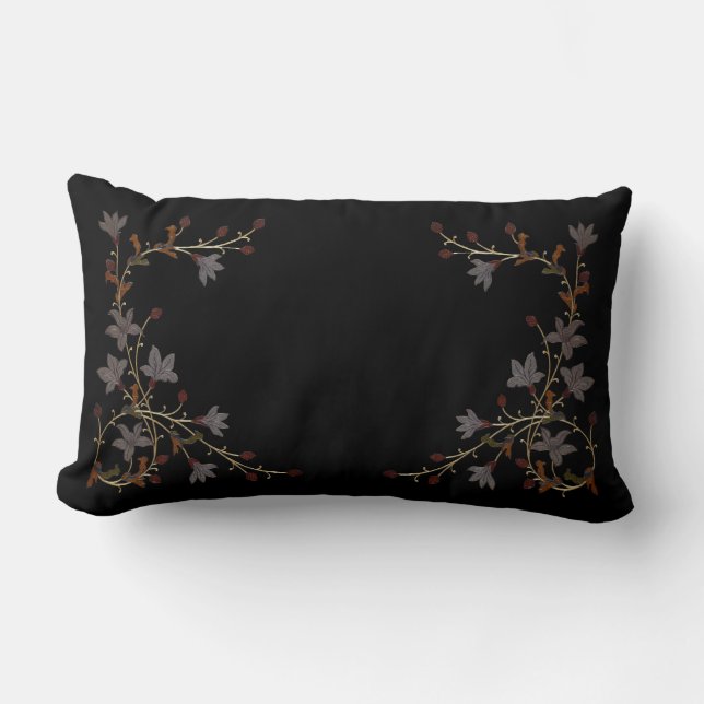 Almofada Lombar Flores Art Déco em Preto (Frente)