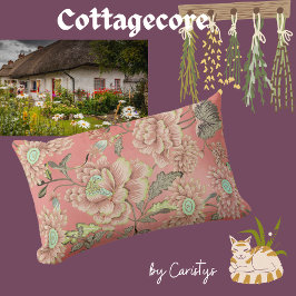 Almofada Lombar Flores Azuis Rosa no Fundo do Coral