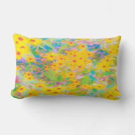 Almofada Lombar Flores bonito Amarelo e Vermelho com Turquesa