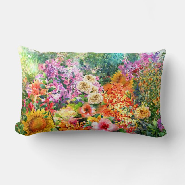 Almofada Lombar Flores Botânicas De Jardim De Aquarela (Frente)