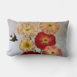 Almofada Lombar Flores Botânicas Vintage Engolir Pássaros Azul Rus