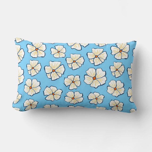 Almofada Lombar Flores Brancas em um Fundo Azul (Frente)