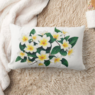Almofada Lombar Flores de Aquarela Brancas Frangipani
