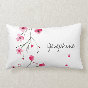 Almofada Lombar Flores de cereja rosa cor-de-água personalizada