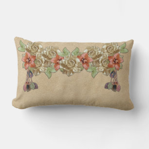 Almofada Lombar Flores de couro em Suede