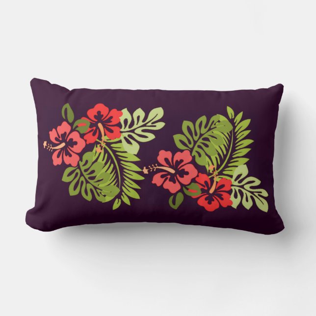 Almofada Lombar Flores de Hibiscus do Havaí em Praia Tropical Colo (Frente)