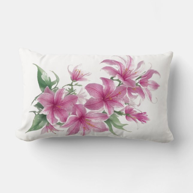 Almofada Lombar Flores de Lily Orientais Rosa (Frente)