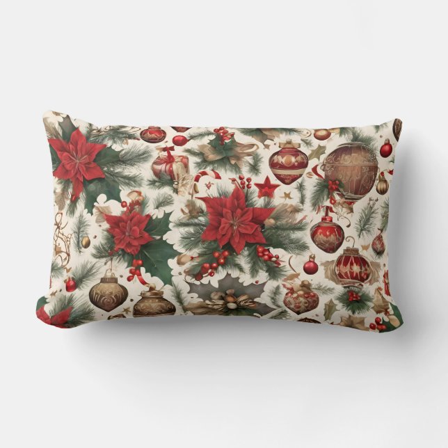 Almofada Lombar Flores de Poinsettia, Decorações de Natal (Frente)