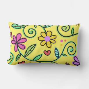 Almofada Lombar Flores de Sangue Whimsical Garden Doodle Yellow