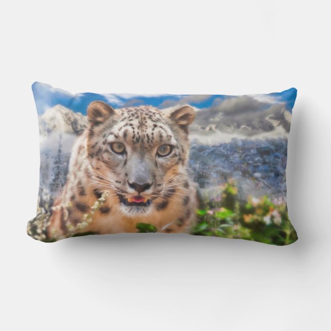 ALMOFADA LOMBAR FLORES DE TEMPO DE SPRINGTIME LEOPARD DE NEVE (Frente)