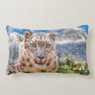 ALMOFADA LOMBAR FLORES DE TEMPO DE SPRINGTIME LEOPARD DE NEVE