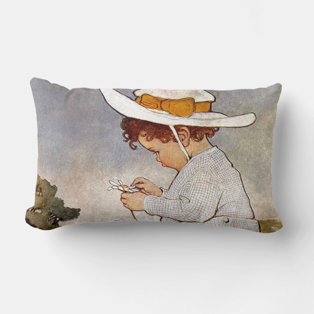 Almofada Lombar Flores de Visitas de Crianças Antigas (Frente)