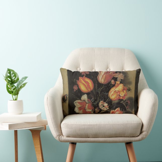 Almofada Lombar Flores em Vaso, Antiga Vida Estática Floral Barroc (Cadeira)