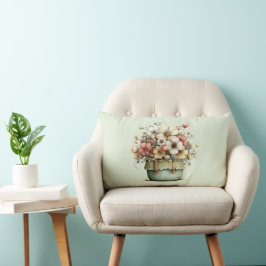 Almofada Lombar Flores em Vasos Aconchegante Estilo Shabby Fofo
