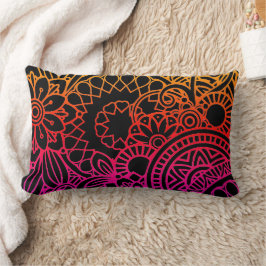 Almofada Lombar Flores Laranja Roxo e Fundo Preto