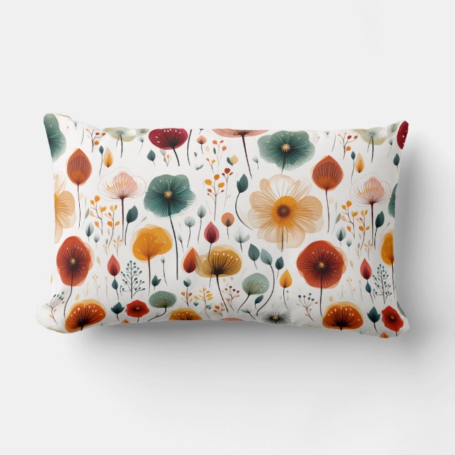Almofada Lombar Flores Mínimas Verde Verde Amarelo Vermelho Amarel (Frente)