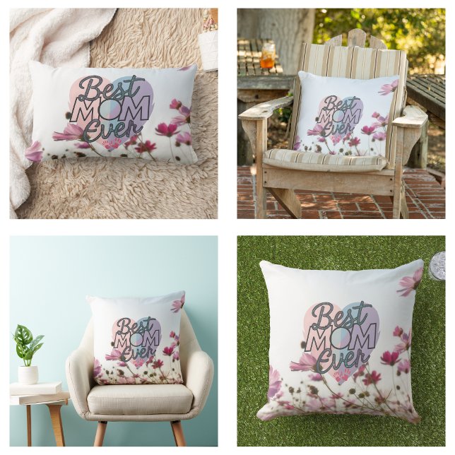Almofada Lombar Flores Rosa, A Melhor Mãe, Dia de as mães Feliz (Pink Flowers Best Mom Ever Happy Mother's Day Pillow)